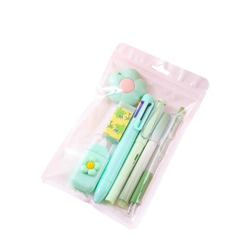 WOLKKAM かわいい文房具セット 7点ギフトパック 価値の高い学生向け新学期卒業祝い学習文房具お土産ギフト (グリーン)