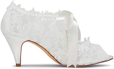 JIAJIA Women's Bridal Shoes 5949419 Peep Toe Cone Heel Lace Satin Pumps Ribbon Tie Wedding Shoes Color Ivory,Size 9.5 B(M) US/41 EU | Image 4