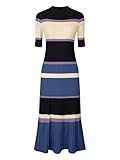 Hobemty Women's Knit Striped Dresses 2024 Short Sleeve Midi Ribbed Sweater Dress Large Blue Purple