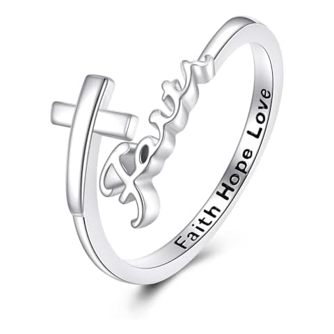 VONALA Faith Cross Adjustable Silver Ring Cover