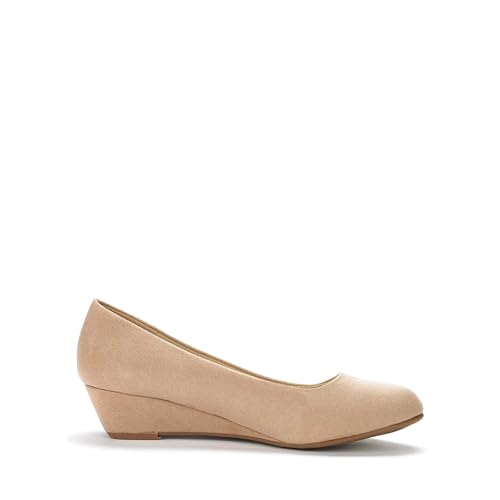 DREAM PAIRS Women's Debbie Mid Wedge Heel Pump Shoes,Size 8.5,Nude/Suede,Debbie