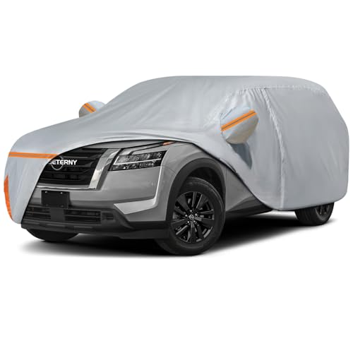 Image of Car Cover for 2012-2026 Nissan Pathfinder, Waterproof Custom-fit All Weather Sun Rain UV Dust Snow Wind Protection Outdoor Pathfinder Full Car Cover with Door Zipper and Cotton Lining-Grey