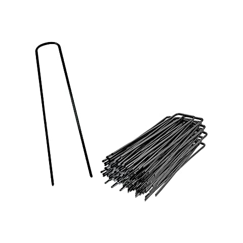 Garden Pegs Stakes for Netting Control Membrane Securing Lawn U-Shaped Nail Pins Tent Pegs Metal for Artifical Grass, Black paint. (10) Cover