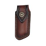 MUZZIOU Shop Knife Sheaths, 5.1” Pocket Knife Sheath for Belt,Leather Knife Sheath for Belt, Pocket Knife Holder, Leather Sheath Folding Knife (Small)