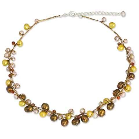 NOVICA Handmade River of Gold - Pearl Necklace Cover
