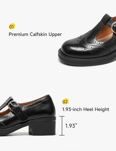 Image of BEAU TODAY Oxford Shoes for Women, Mary Jane Shoes for Women T Strap Leather Wingtip Brogue, Chunky Heel Comfortable Non Slip Dress Work Shoes