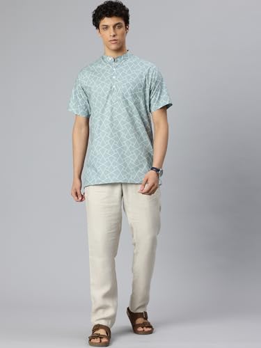 Image of Majestic Man Men Slim Fit Ethnic Motifs Cotton Printed Half Sleeve Short Kurta