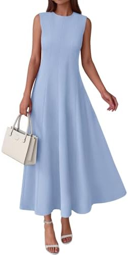 PRETTYGARDEN Sleeveless Crewneck Spring Maxi Dresses for Women 2026 Elegant Classy Semi Formal A Line Modest Party Dress