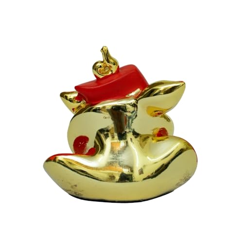 Image of Heart Ganesha - 24kt Gold Plated Idol for Car Dashboard, Pooja Room, Office,Gift & Home Temple | Ganesha Idol for Positivity & Prosperity | Height 2.5 Inch