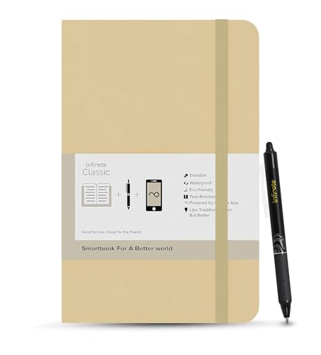 Image of Infinote Classic Reusable Stone Paper SmartNotebook Planner - Powered by App, Includes 1 Erasable Pen (Ivory-Signature, Large 13 x 21)