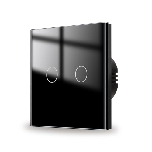 JIMEIDA Touch Lichtschalter 2 Fach 1 Weg mit Schwarz Unterputz, Glas Panel und Status-LED Wandschalter,AC 240 V,500W,86mm,Kein Neutralleiter Erforderlich