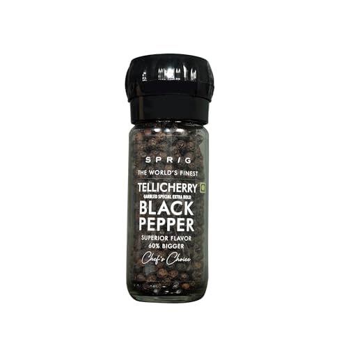 Image of Sprig World's Finest Black Pepper 50g | Expensive But Authentic | Superior Flavour | 60% Bigger | Chef's Choice | Tellicherry Garbled Special Extra Bold Grade | For Cooking, Seasoning & Finishing