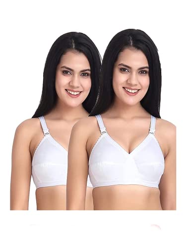 Image of White Cotton Bra for Women Non Padded and Non Wired Bra Everyday Regular wear Full Coverage Ladies Bra (Color - White) (Size All) (Pack of 2)