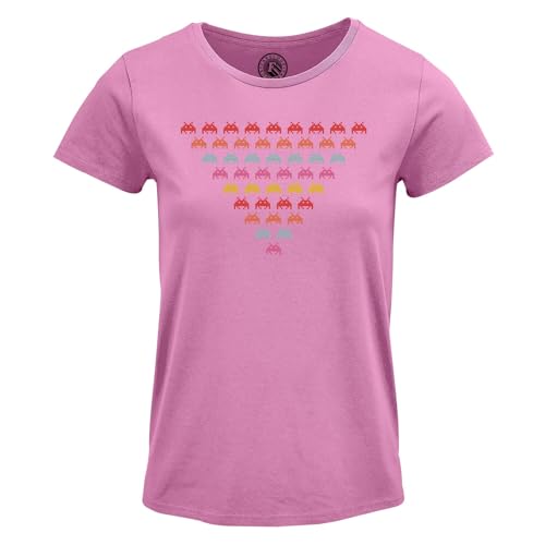 T-Shirt Retro Gaming Femme Col Rond Arcade Invaders et Pixel Art