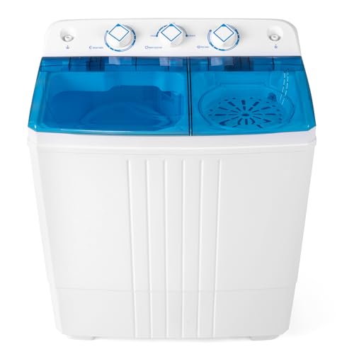 COSTWAY Twin Tub Washing Machine, 8KG Total Capacity Portable Laundry Washer Spin Dryer with Timing...