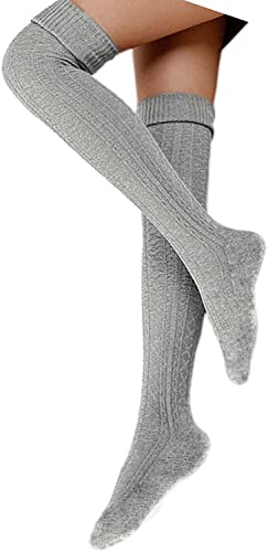 FGFD&OU Calcetines Hasta la Rodilla Mujer Calcetines Altos Muslo Mujer Calcetines Largos Mujer Calcetines Invierno Algodón Caliente Térmicos Adorable y Elegante mujer Niña (Gris claro)