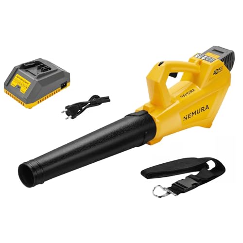 Nemura Souffleur sans Fil 40 V - Vitesse d'air 52m/Secondes - Livré avec 1 Batterie Lithium-ION 2Ah et Chargeur Rapide - aspirateur souffleur Feuilles - Outils de Jardin Marque Française