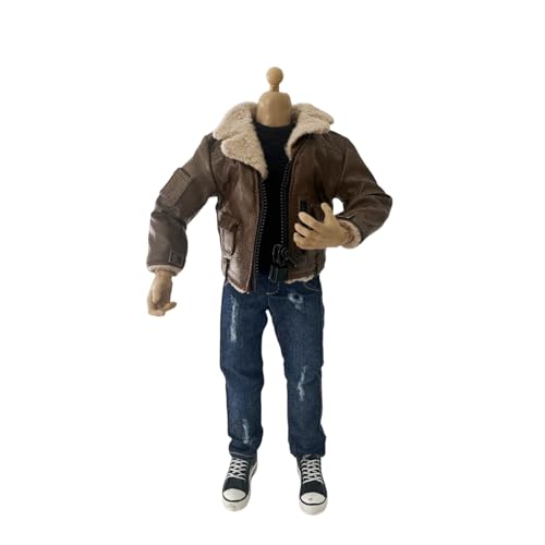 1/12 Action Figure Clothes,Leather Jacket for 6 inch Male Action Figures,6 inch Male Jackets. (Fur Collar Style-Brown)