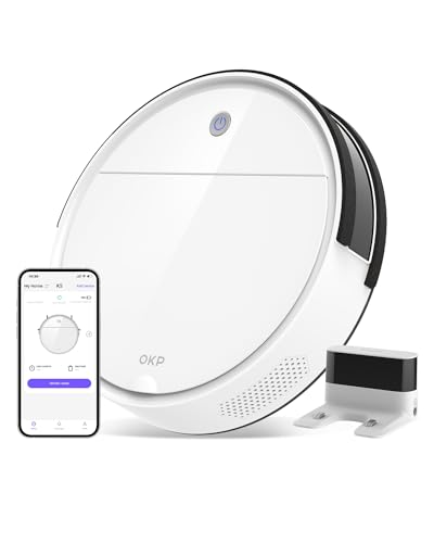 Image of OKP Robot Vacuum Cleaner, Tangle-Free, Super Thin, Low Noise, Powerful Suction, Cleaning Schedules, Self-Charging, Robotic Vacuums with Wi-Fi /App /Alexa Control, Ideal for Pet Hair Carpets Hard Floors