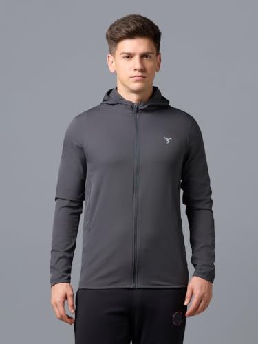 Image of TECHNOSPORT Men's Regular Fit Jacket with Zip Pockets, TS FLEXI Lightweight Windproof Quick Dry Full Sleeve Jacket for Gym Running and Travel
