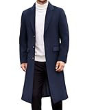 COOFANDY Trench Coat Men Single Breasted Winter Long Overcoat Notched Collar Wool Blend Coat With Pocket, Blue, Large