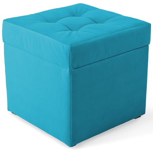 MG Design Polsterhocker, 45x45 cm, Farbe Lichtblauw – weicher Sitz, aufklappbar mit Stauraum (50l) hält Einer Belastung von bis zu 100 kg Stand, Velours – Hocker für Wohnzimmer, Schlafzimmer, Diele MG Design Polsterhocker, 45x45 cm, Farbe Lichtblauw – weicher Sitz, aufklappbar mit Stauraum (50l) hält Einer Belastung von bis zu 100 kg Stand, Velours – Hocker für Wohnzimmer, Schlafzimmer, Diele