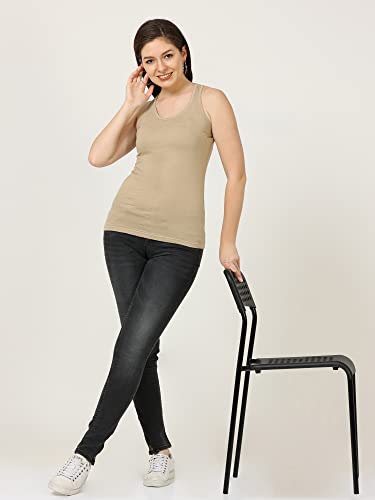 Image of FLEXIMAA Women's Cotton Plain Round Neck Sleeveless T-Shirt