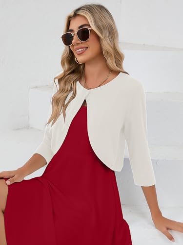Image of Heymoments Women's 3 /4 Sleeve Casual Shrugs Lightweight Open Front Cropped Cardigan for Dresses