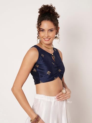 Image of studio rasa Women's Dupion Hand Block Printed Readymade Top for Festive Wedding Party