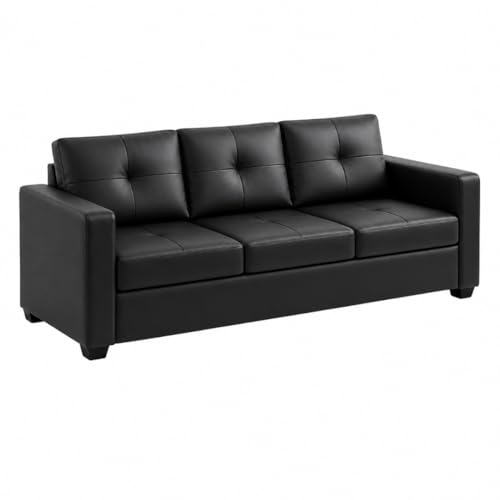 Image of FURNY Hariston 3 Seater Leatherette Sofa Set (Black) | in in Premium Finish | Durable Comfort | Ideal for Living Room