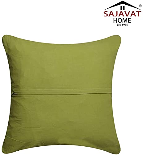 Image of SAJAVAT HOME CC78 Cotton Stripe Khadi Print Cushion Cover (Pack of 1) 18x18 INCHES /45x45 cm Blue & Off White (Lime Green, Cotton)