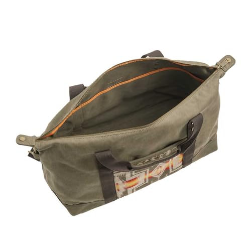 Pendleton Weekender Duffle Bag, Olive Green Waxed Cotton Canvas, Adjustable Shoulder Strap, 20x13x12 Inches, Travel Bag with Patterned Lining, Multiple Compartments3