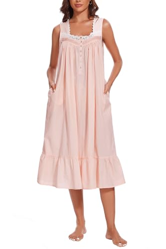 Image of AVIIER 100% Cotton Nightgowns for Women Sleeveless Sleep Dress Ladies Gowns Sleepwear with Pockets