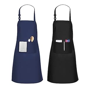GEHUAY 2 Pack Schwarz Schürze Blau Kochschürze – Verstellbare mit großen Taschen Kochschürze Männer und für Damen, Wasserdicht Küchenschürze kittelschürze zum Koch, Malen,Grillschürze