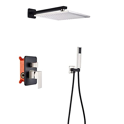 Système de pomme de douche noir mat jet pluie avec douchette carrée ergonomique