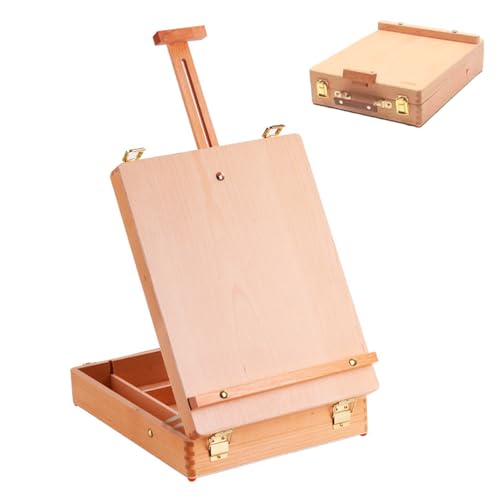 Peinture Chevalet De Table,Boîte à Croquis De Studio,Chevalet Réglable En Bois De Hêtre Massif Avec Boîte De Rangement Haute Qualité,Pour Dessin Débutants...