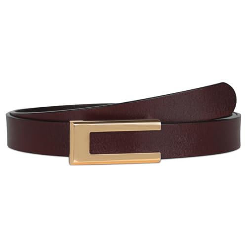 Image of Women's Fashion Classic Metal Buckle Leather Belt with Jeans Dress