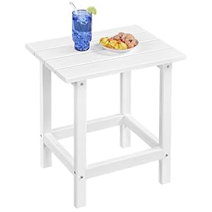 Yaheetech Adirondack Outdoor Side Table, HDPE Small Patio End Table, Pool Composite Patio Table, Balcony Modern Outside Tables for Garden, Pool, Beach, Porch, Deck, Indoor, Backyard White/single layer