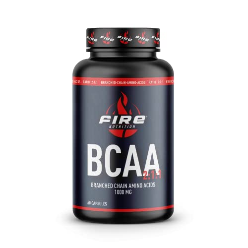Fire Nutrition - BCAA 2:1:1 60 Caps - 1000 MG por caps - Aminoacidos Ramificados - Branched Aminoacids - Recuperacion Muscular