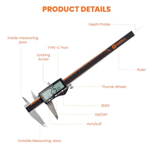 Micrómetro digital Vernier recargable en acero inoxidable HARDELL 7