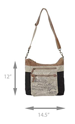 Myra Bags Double Zip Upcycled Canvas Shoulder Bag S-0904 #TOP4