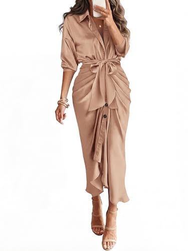 BTFBM Summer Dresses for Women 2026 Long Sleeve V Neck