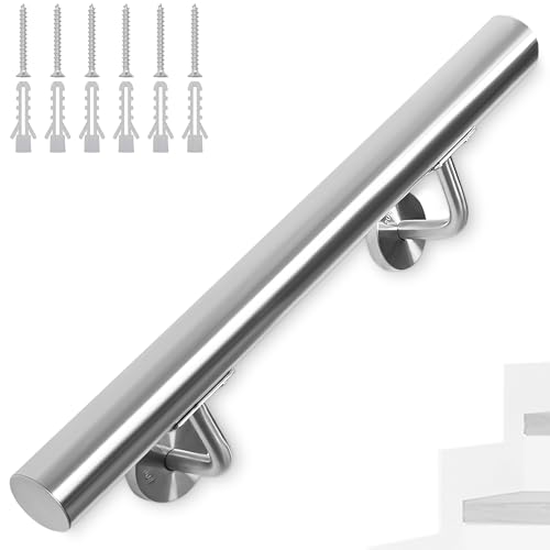 FREEAMG 50CM Stainless Steel Handrails for Stairs, Safety Wall Mounted Hand Rails with Brackets, Banister Rail Support Kit for Outdoor/Indoor Stairs, Loft, Porch, Garage & Deck Hand Rail (Silver)