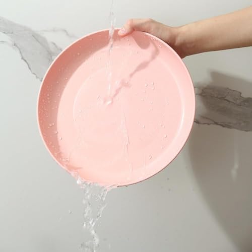 Image of Wheat Straw & Bamboo Fiber Plates Set, Lightweight Unbreakable Dinner Plates, Microwave and Dishwasher Safe, Plates Easy to Clean & Reusable (9 Inches, Pink, Set of 6)