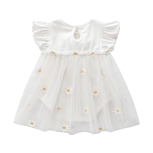 Vivobiniya Toddler Girl Ruffle Daisy Tulle Bodysuit Dress Baby Girl Romper Long Short Sleeve Clothes2