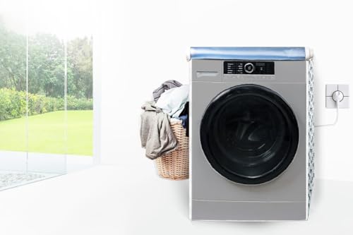 Image of Stylista PVC Washing Machine Cover Compatible for IFB 8 KG Fully-Automatic Front Loading SENATOR NEO SXS 8012, Waterproof and Dustproof, Floral Pattern Light Gray