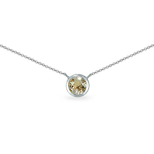GemStar USA Sterling Silver Golden Color 6mm Round Bezel-Set Dainty Choker Necklace Made with European Crystals