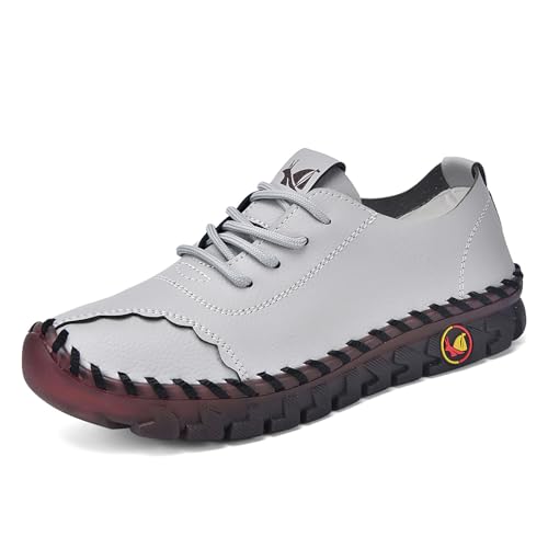 Image of Women's Tendon Soft Sole Casual Orthopedic Shoes Fashion HandSewing Leather Non-Slip Flat Loafers Low-top Outdoor Comfy Breathable Walk Mam Nurse Shoes
