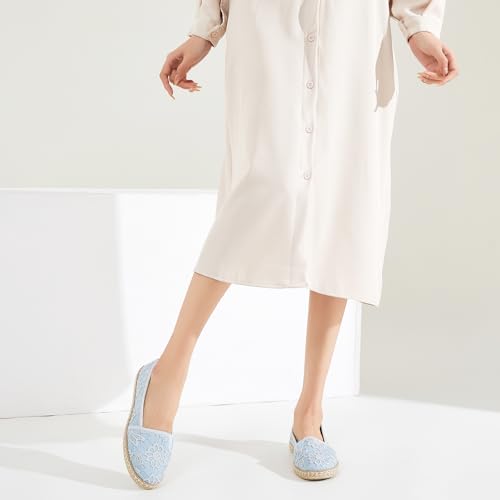 Image of BABUDOG Women's Flats with Flower Embroideried,White Lace Ballet Flats,Comfortable Dress Flats