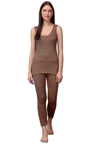 Image of Wearslim Women's Cotton Thermal Underwear Set, Thermal Sleeveless Camisole and Pant Set, Round Neck Tank Tops & Bottom Soft Warmer